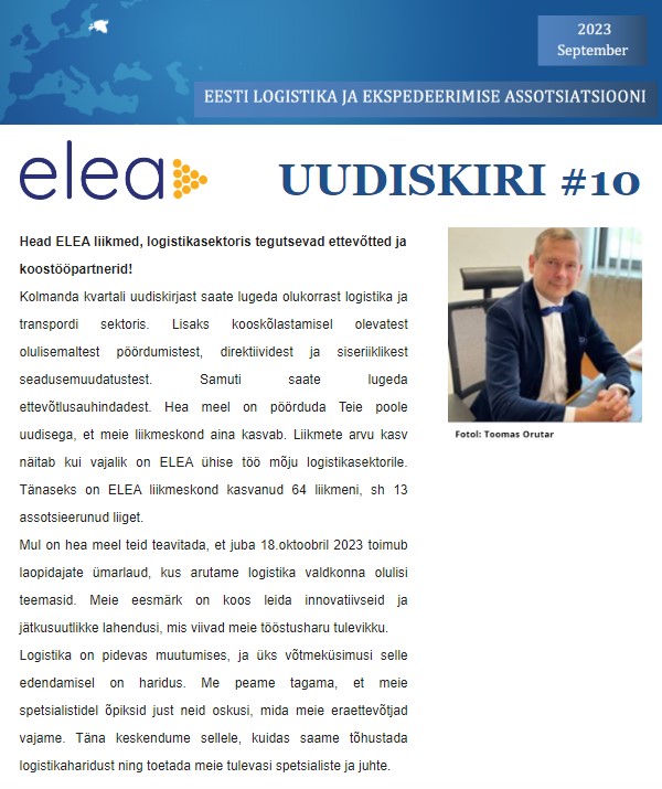 Tutvu ELEA kümnenda uudiskirjaga ja loe lähemalt! ELEA Uudiskiri #10
