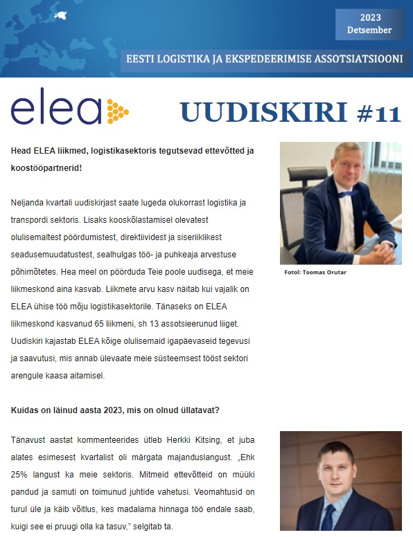 Tutvu ELEA üheteistkümnenda uudiskirjaga ja loe lähemalt! ELEA Uudiskiri #11